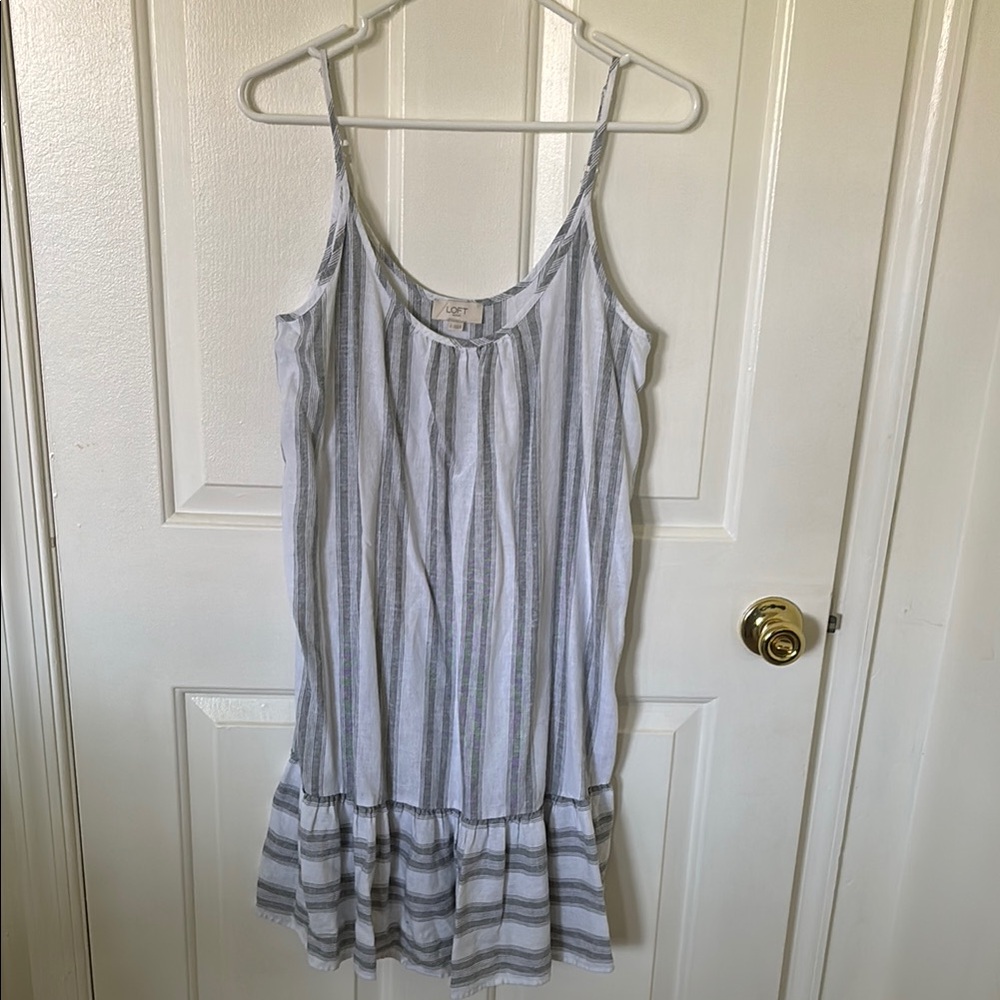 LOFT Gray and White Striped Dress